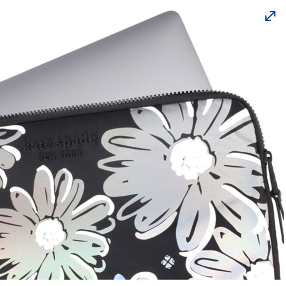 Kate Spade puffer laptop sleeve case daisy iridescent black metallic floral - Picture 4 of 5
